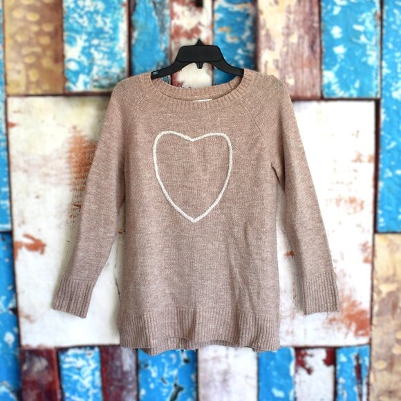 Women's Lauren Conrad Sweater Long Sleeve Heart MEDIUM Taupe Cream - Picture 1 of 13